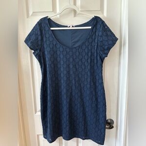 Isaac Mizrahi Women's XXL Short Sleeve Mini Dress Navy Lace Lined